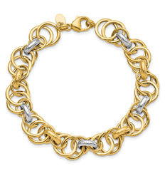 14k Rhodium Polished and Textured Fancy Link Bracelet