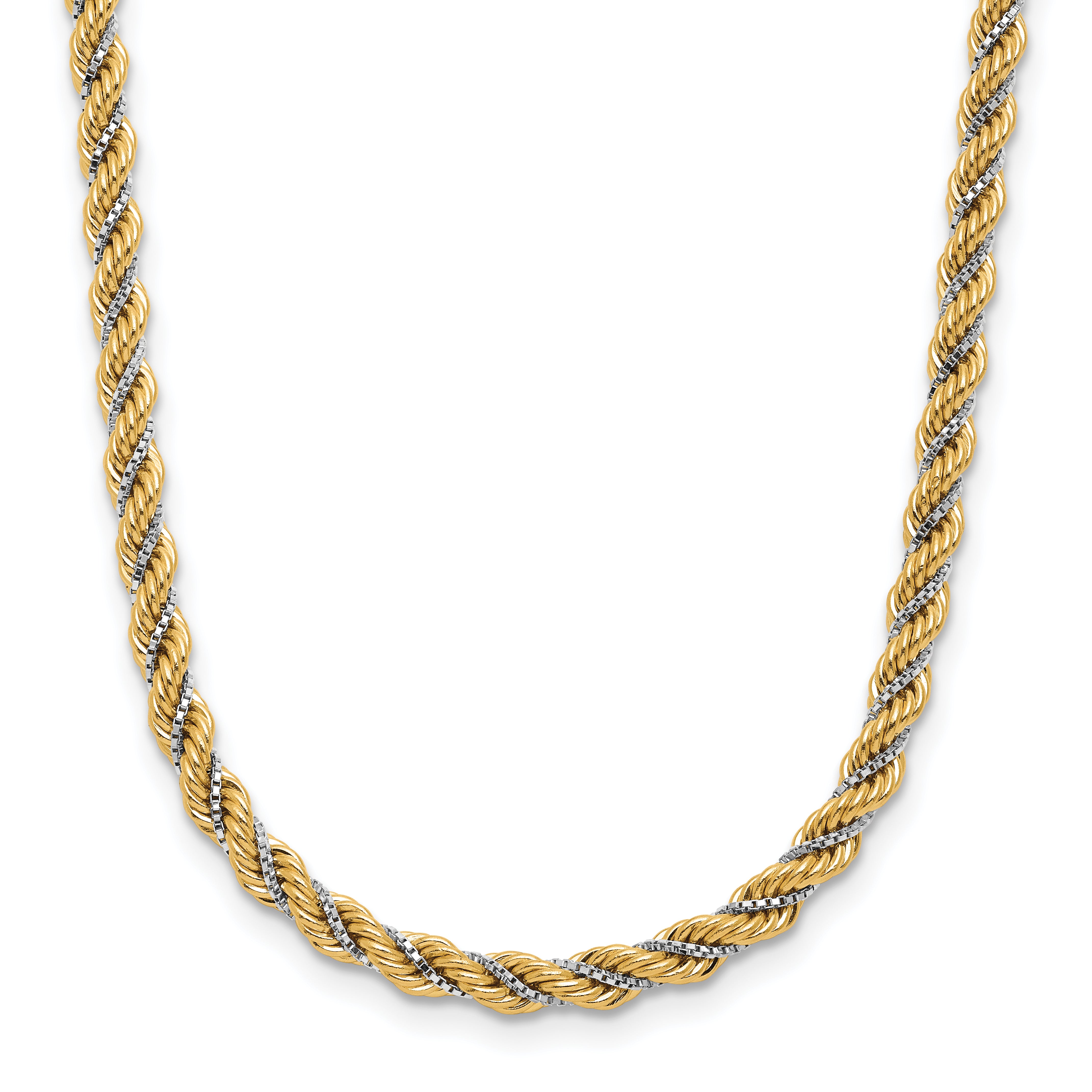 14K Two-tone Polished Textured Rope Necklace