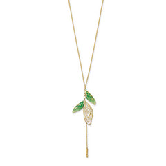 14k Polished Green Enamel Butterfly Wing Y-drop Necklace