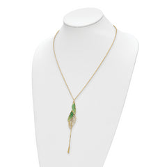 14k Polished Green Enamel Butterfly Wing Y-drop Necklace