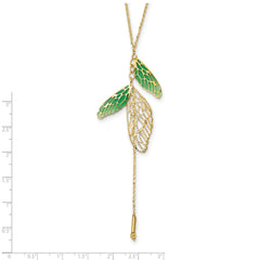 14k Polished Green Enamel Butterfly Wing Y-drop Necklace