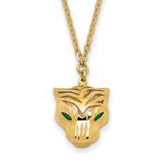 14k Polished D/C Green Enamel Tiger Necklace
