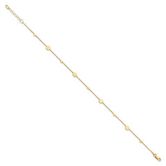 14k Polished Discs 9 inch Plus 1 inch Extender - Total 10 inch Anklet
