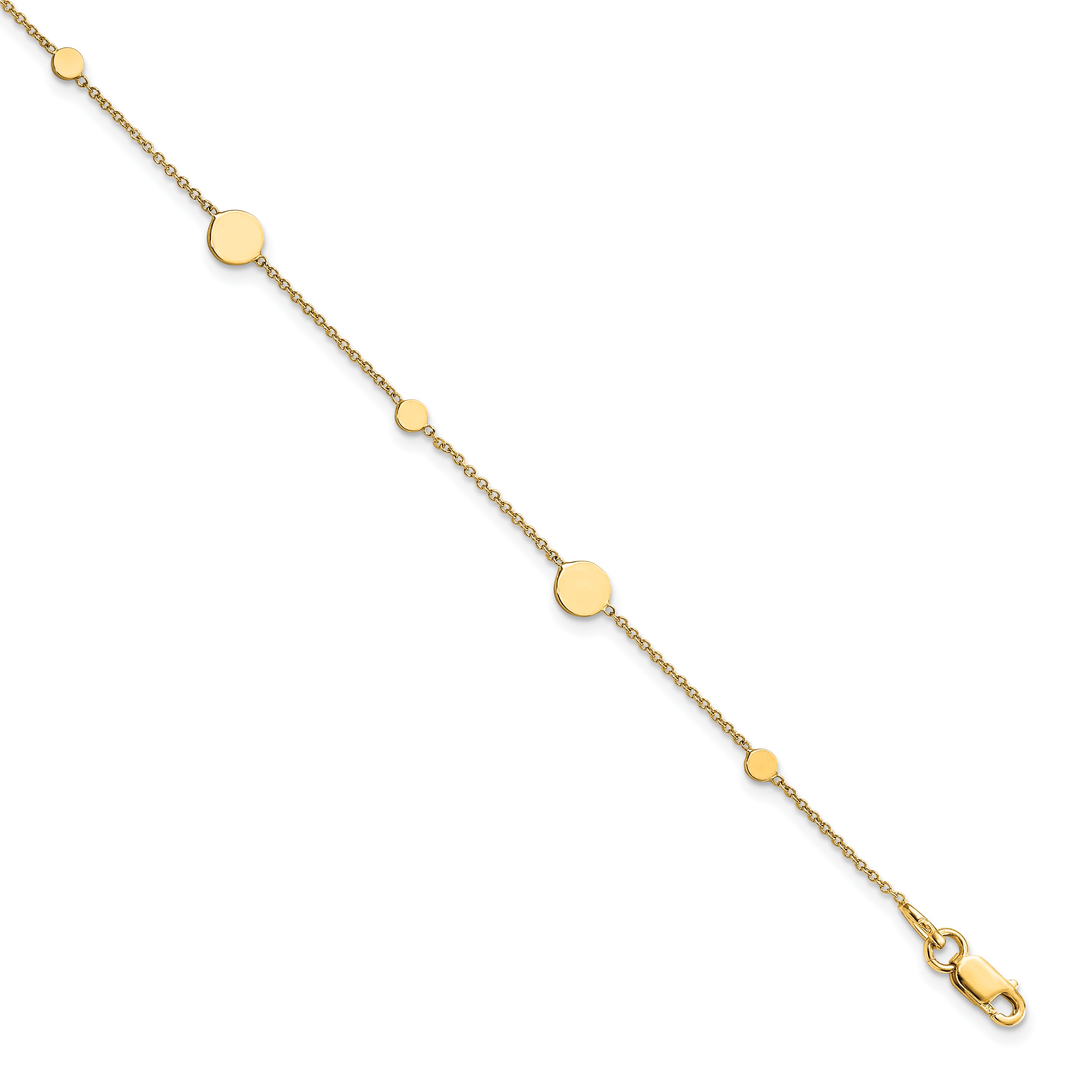 14k Polished Discs 9 inch Plus 1 inch Extender - Total 10 inch Anklet