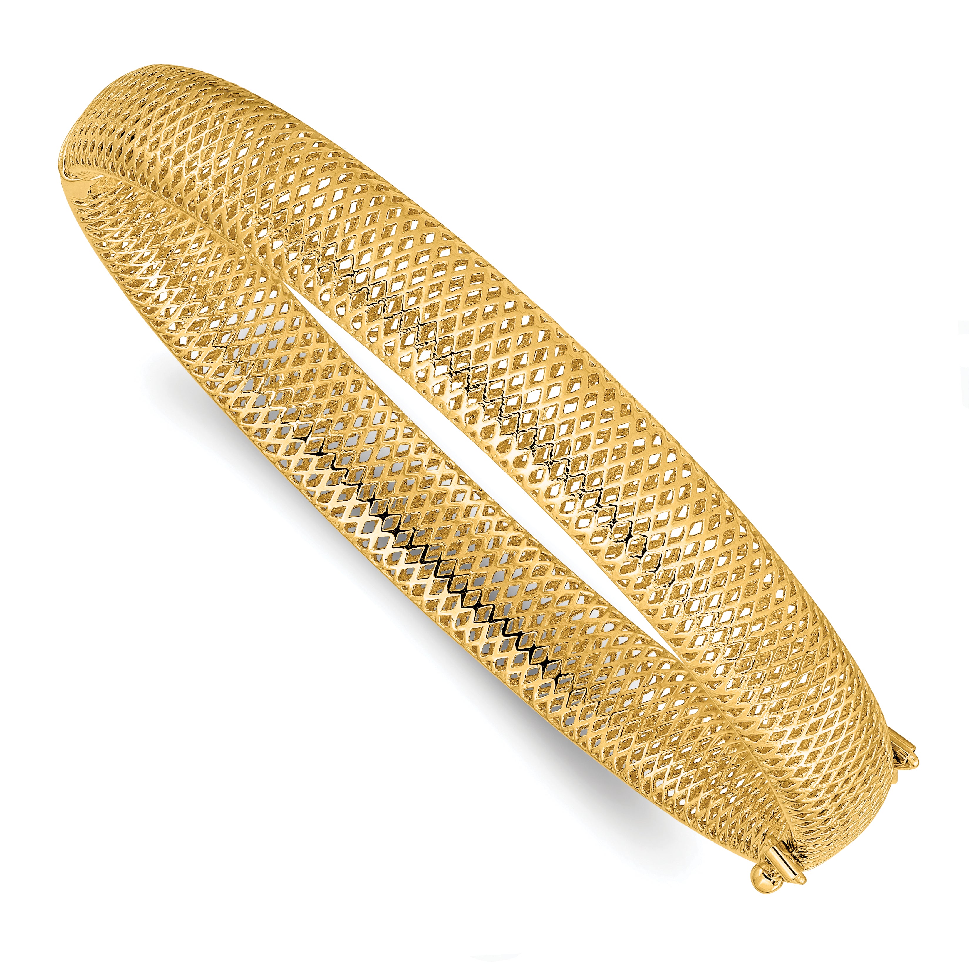 14K Polished Textured Hinged Bangle