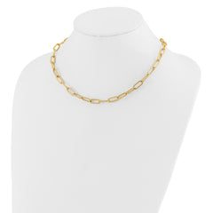 14k Polished Textured Oval Link Necklace