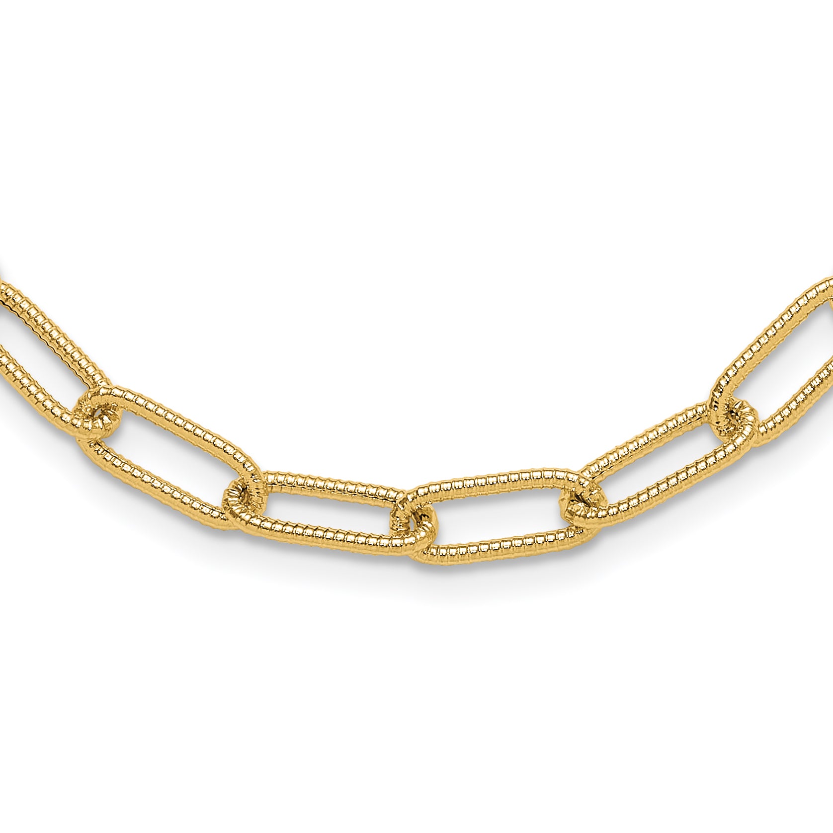 14k Polished Textured Oval Link Necklace