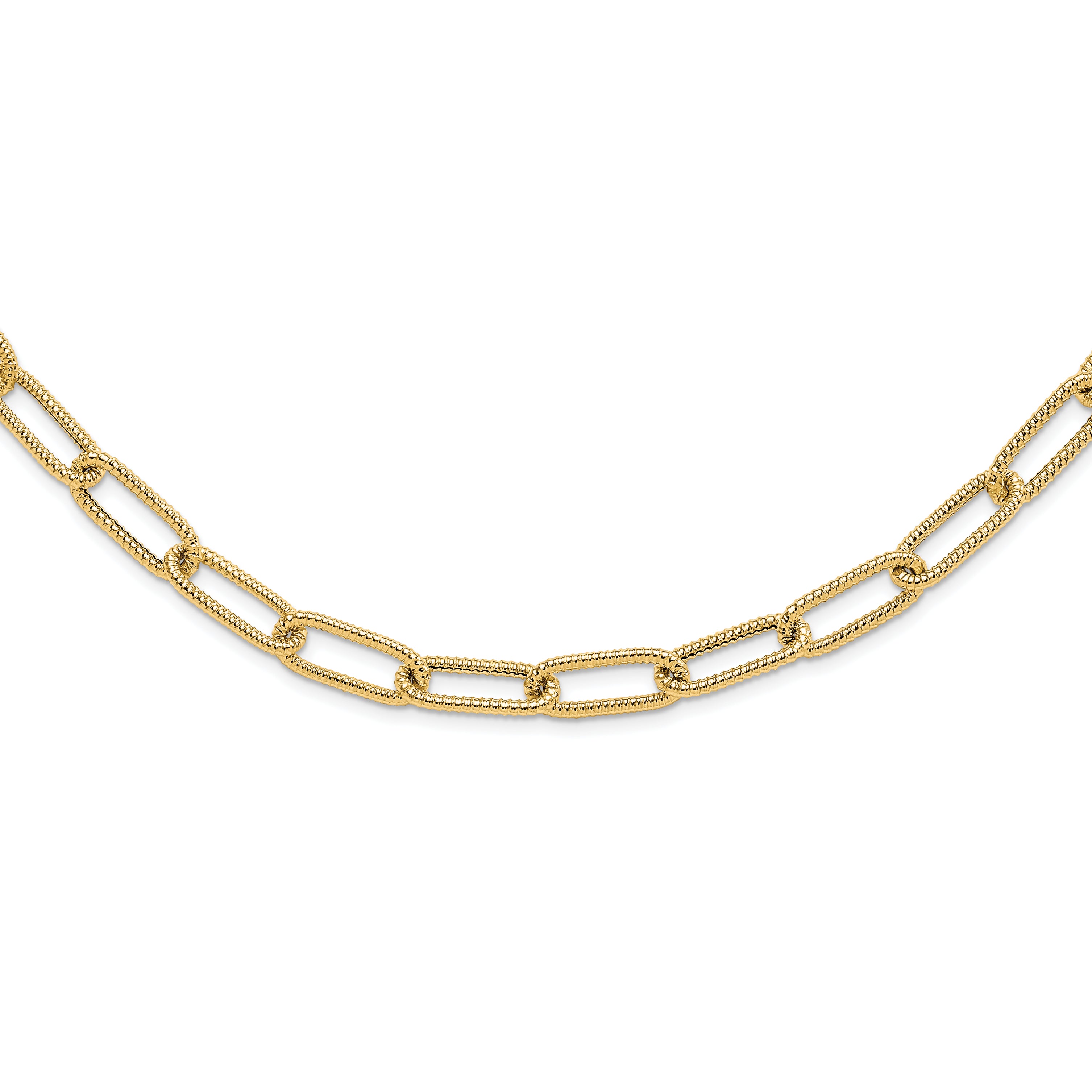 14k Polished Textured Oval Link Necklace