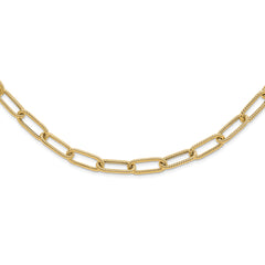 14k Polished Textured Oval Link Necklace