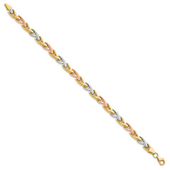 14k Tri-color Polished and Brushed Link Bracelet