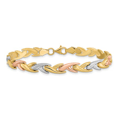 14k Tri-color Polished and Brushed Link Bracelet