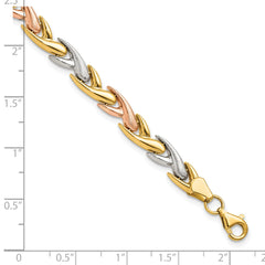 14k Tri-color Polished and Brushed Link Bracelet