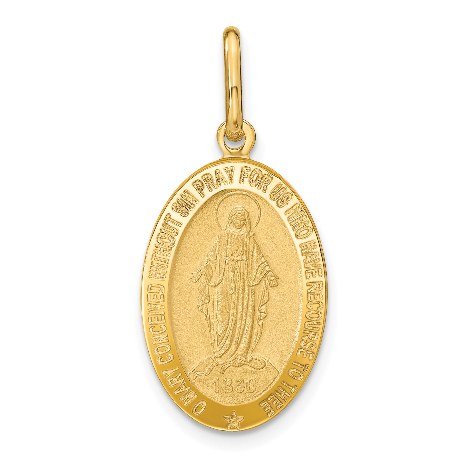 14k Polished and Matte Oval Miraculous Medal