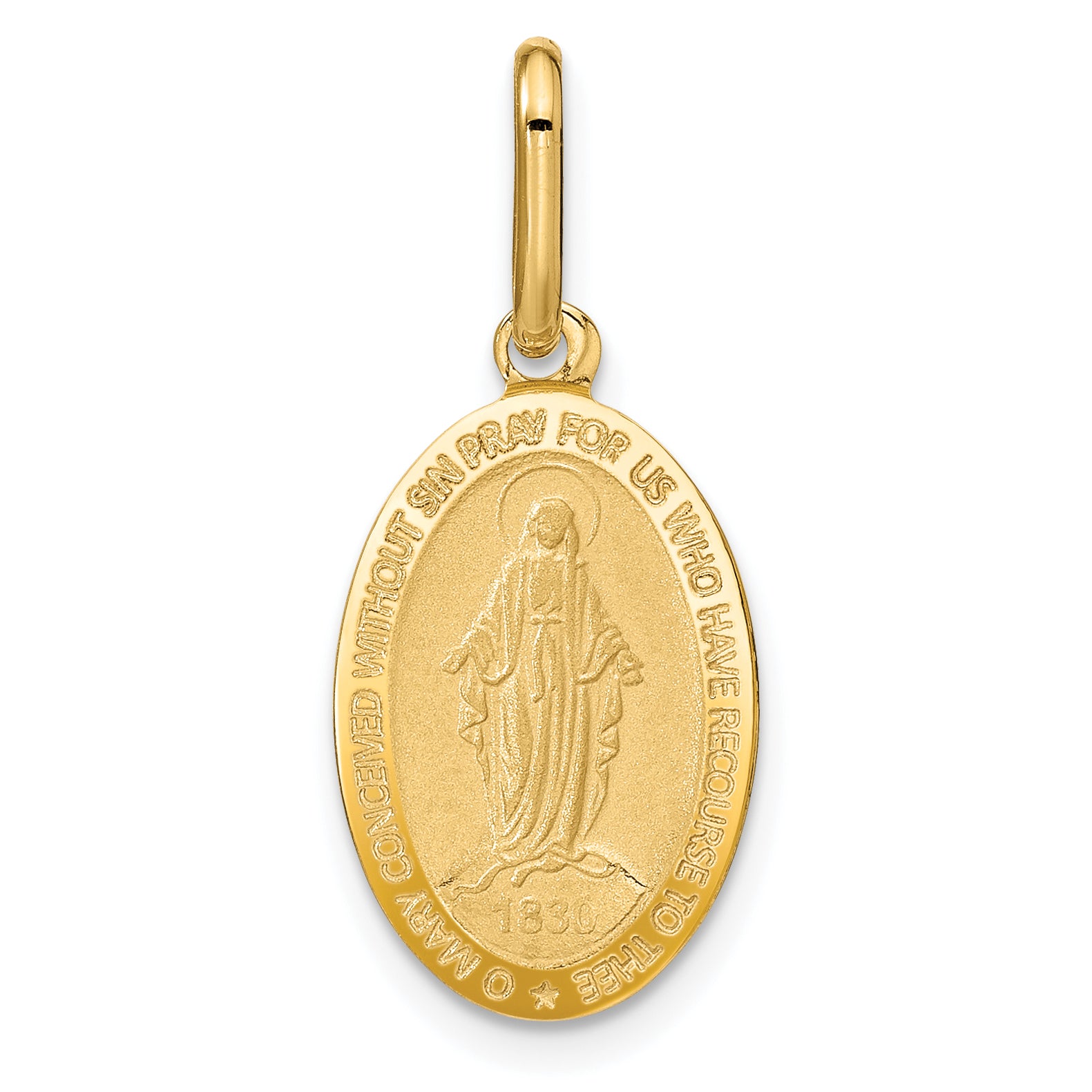 14k Polished and Matte Oval Miraculous Medal