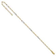 14K Two-tone Paperclip Link 9 inch Plus 1 inch Extender - Total 10 inch Anklet