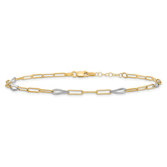 14K Two-tone Paperclip Link 9 inch Plus 1 inch Extender - Total 10 inch Anklet