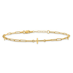 14K Cross and Paperclip Link 3-Station 9 inch Plus 1inch Extender - Total 10 inch Anklet
