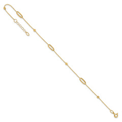 14K Ovals and Beads 9 inch Plus 1 inch Extender - Total 10 inch Anklet