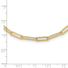 14K Polished and Textured Paperclip Link Necklace