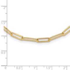 14K Polished and Textured Paperclip Link Necklace