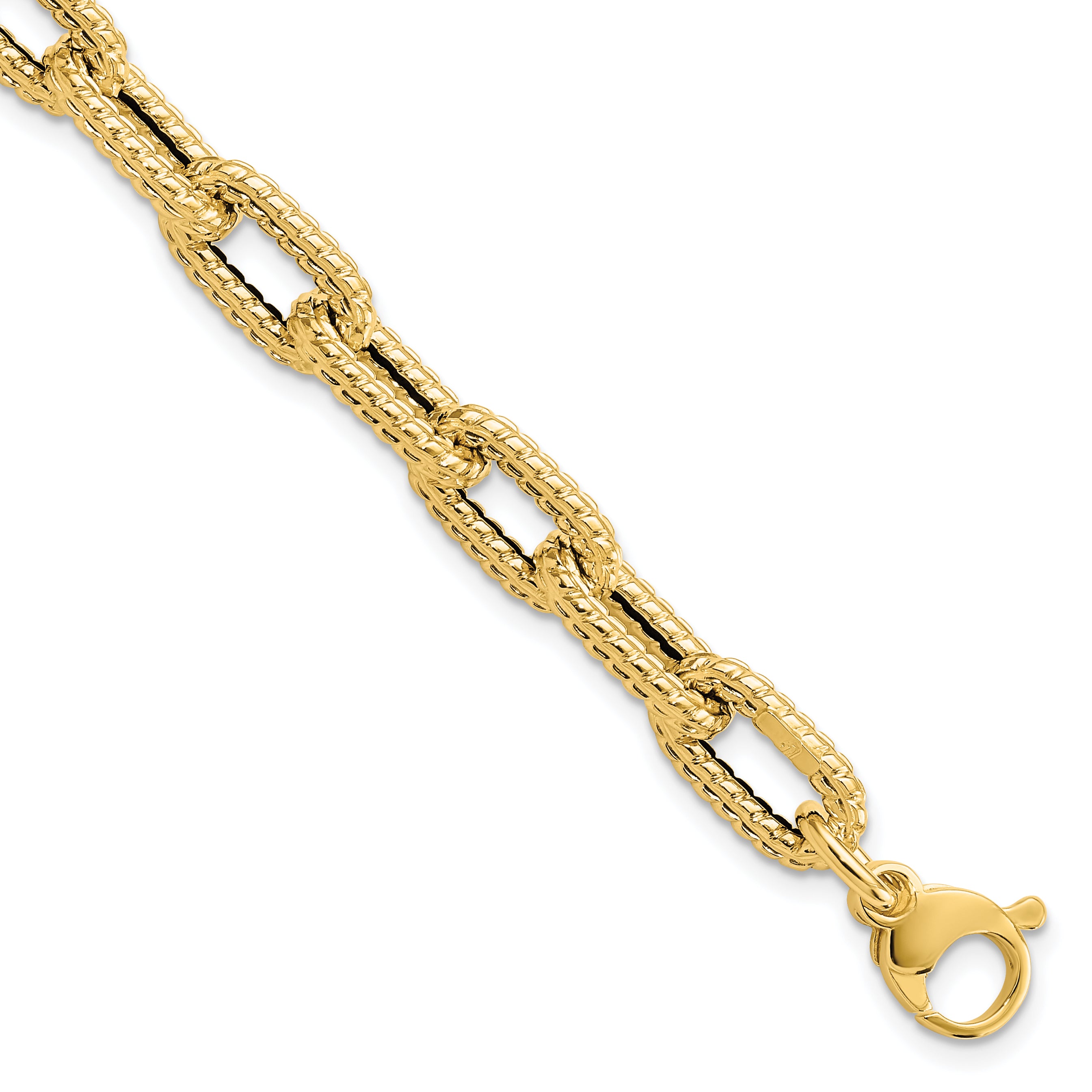 14K Textured Hollow Fancy Link Bracelet
