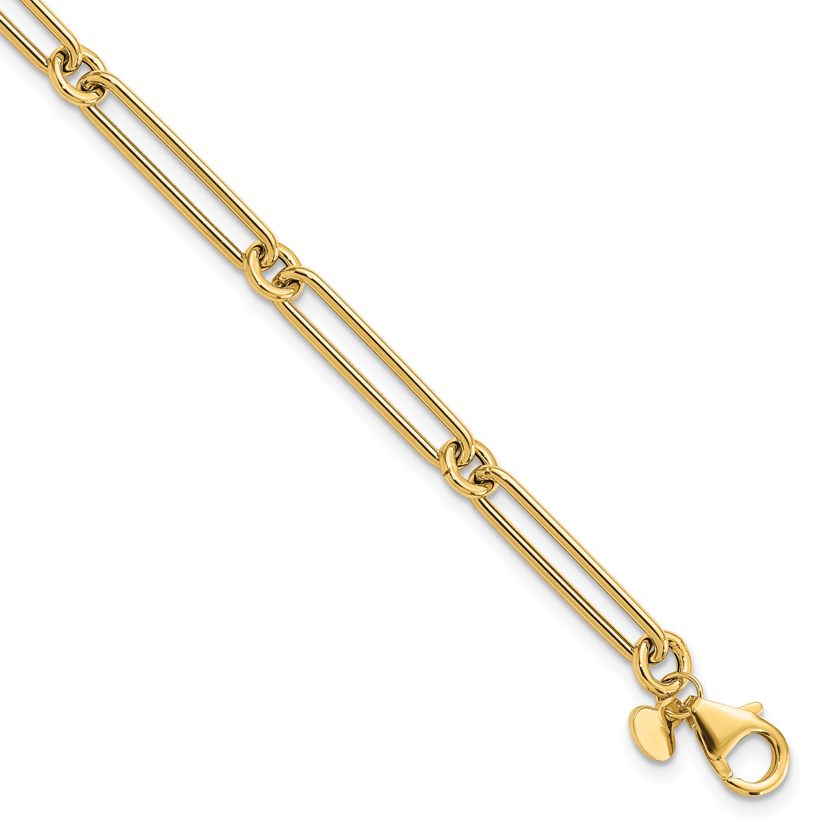 14K Polished Hollow Paperclip Link Bracelet