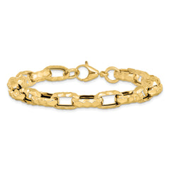 14K Polished Hollow Hammered Link Bracelet