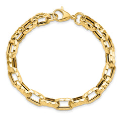 14K Polished Hollow Hammered Link Bracelet