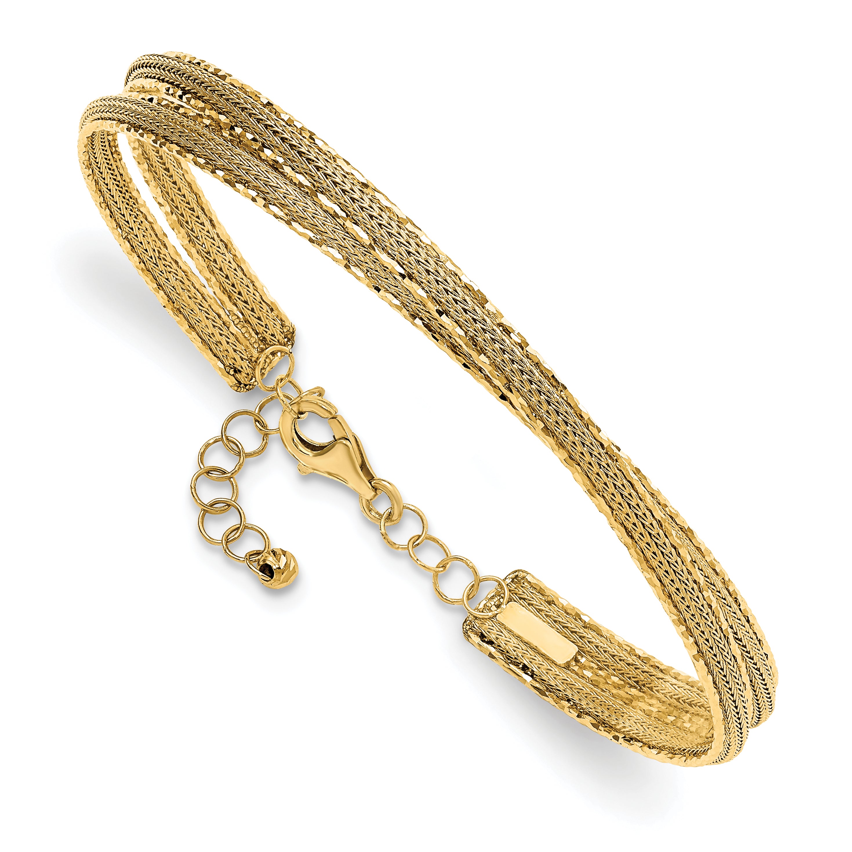 14K Diamond-cut and Textured with Safety Chain Bangle