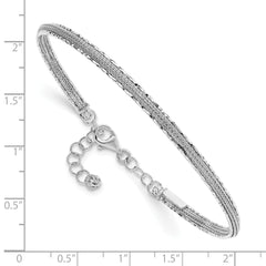 14K White Gold Dia-cut and Textured with Safety Chain Bangle
