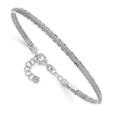 14K White Gold Dia-cut and Textured with Safety Chain Bangle