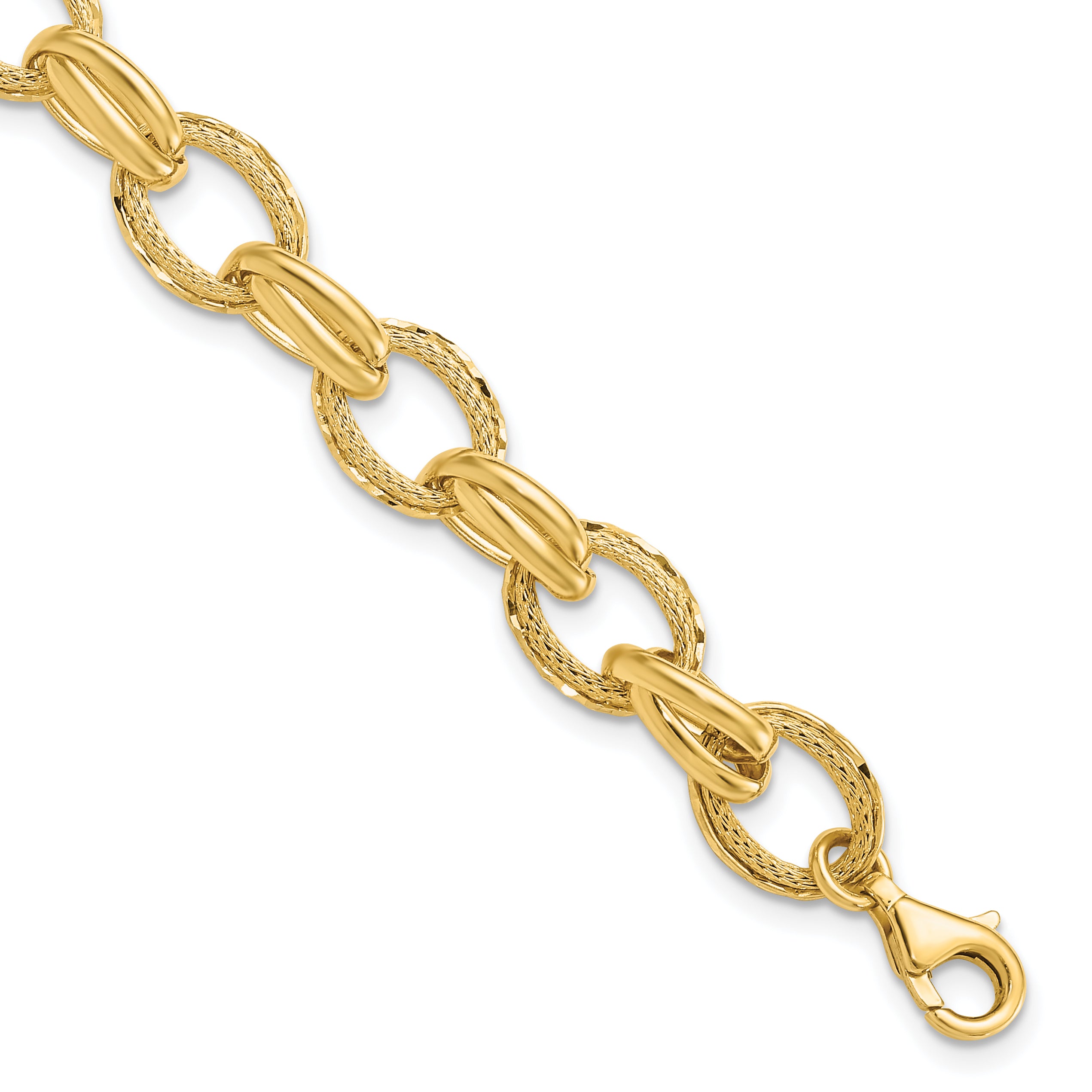14K Polished/Textured and Diamond-cut Fancy Link Bracelet