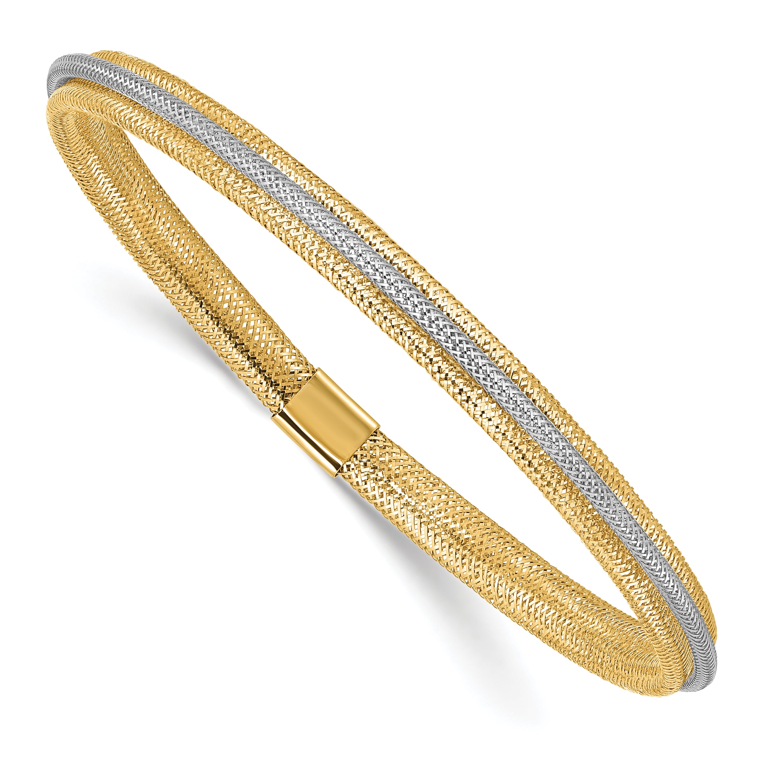 14K w/Rhodium Polished Mesh Stretch Bracelet