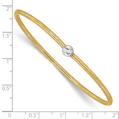 14K with Rhodium Polished with Diamond-cut Bead Stretch Bracelet
