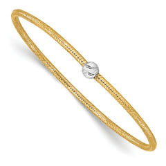 14K with Rhodium Polished with Diamond-cut Bead Stretch Bracelet