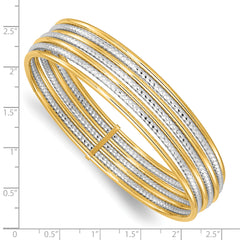 14K Two-tone Diamond-cut 7 Layer Slip on Bangle