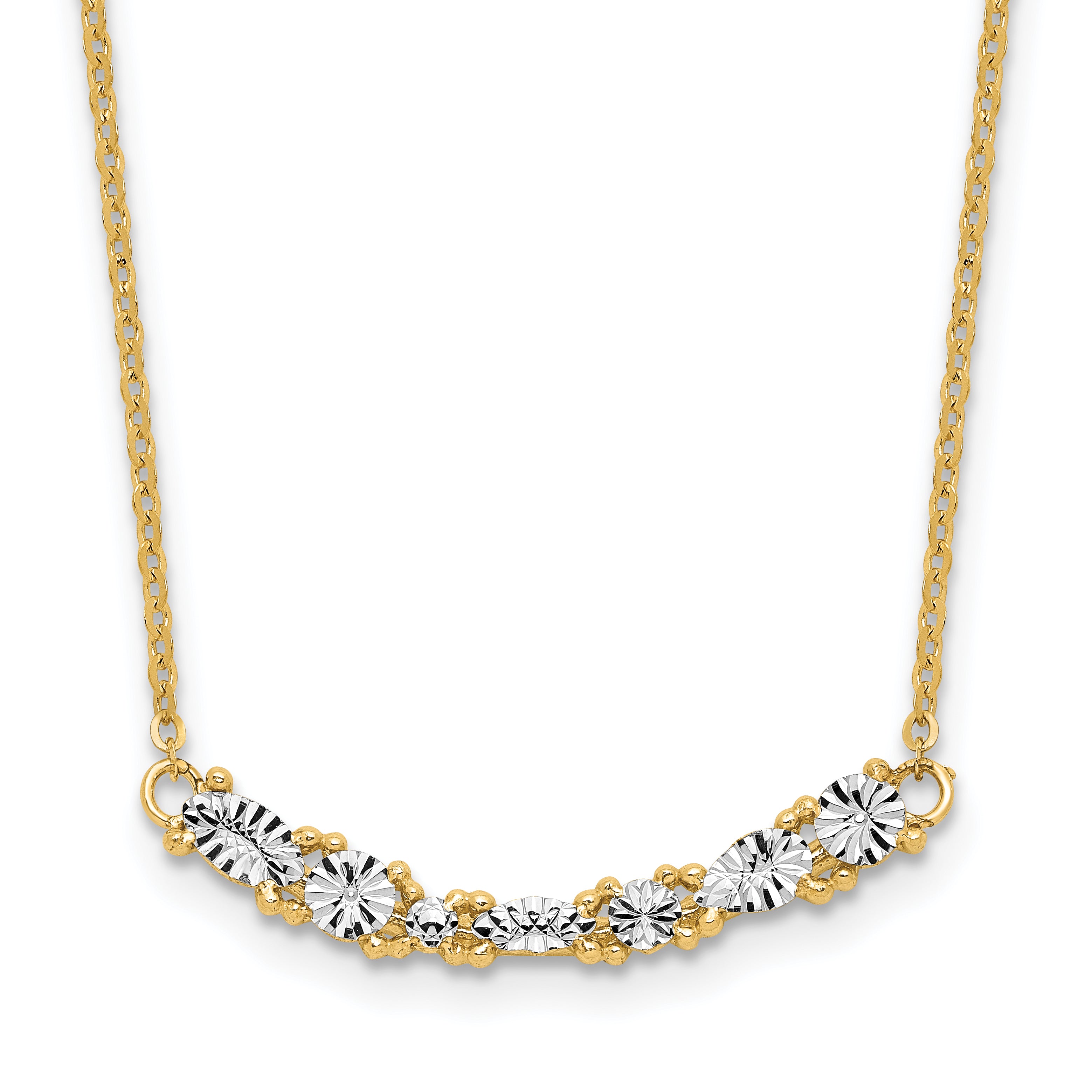 14K and White Rhodium-Platedodium Polished and Diamond-cut Bar Necklace