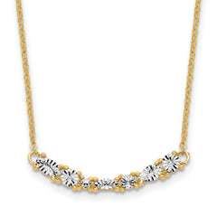 14K and White Rhodium-Platedodium Polished and Diamond-cut Bar Necklace