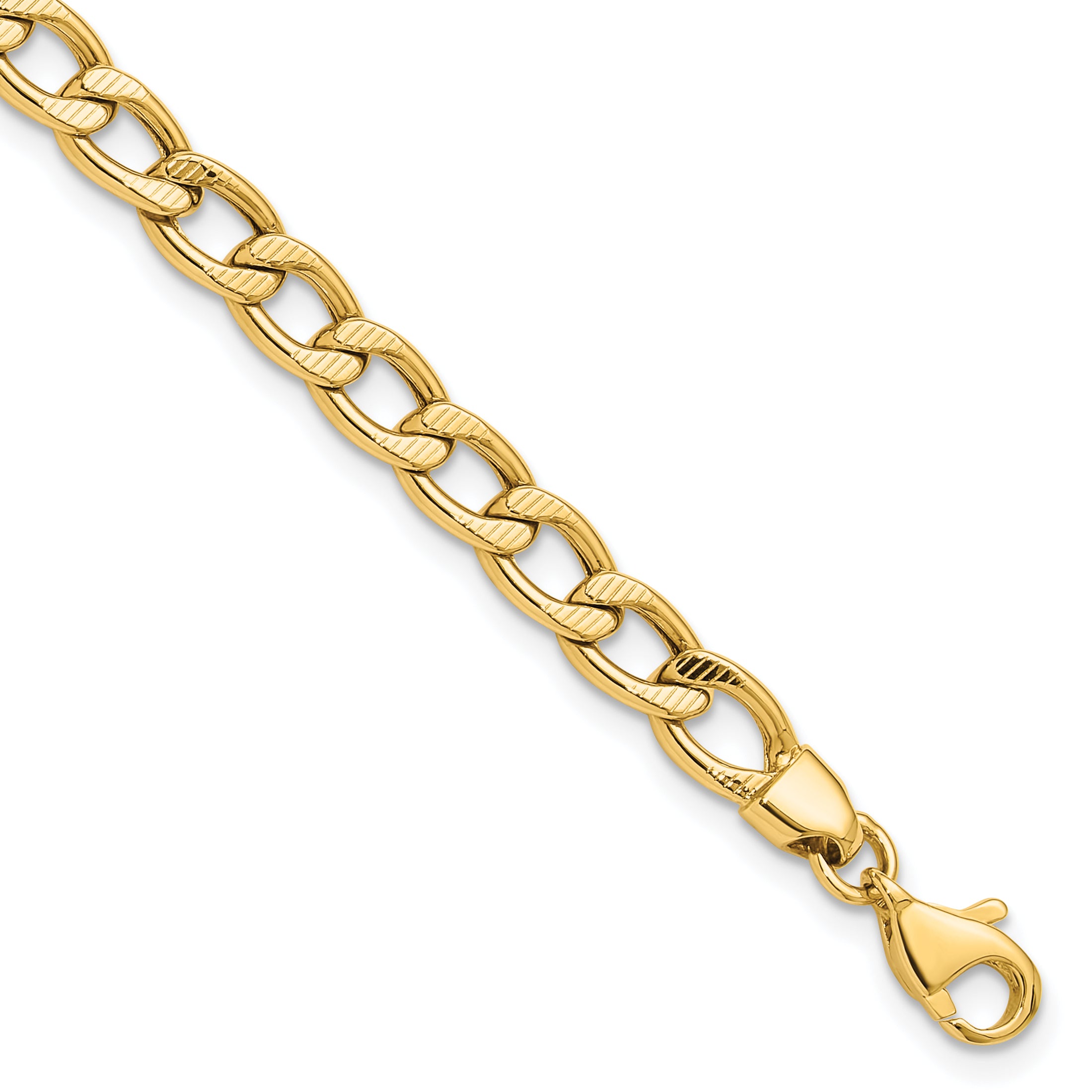 14K Polished and Textured Link Bracelet
