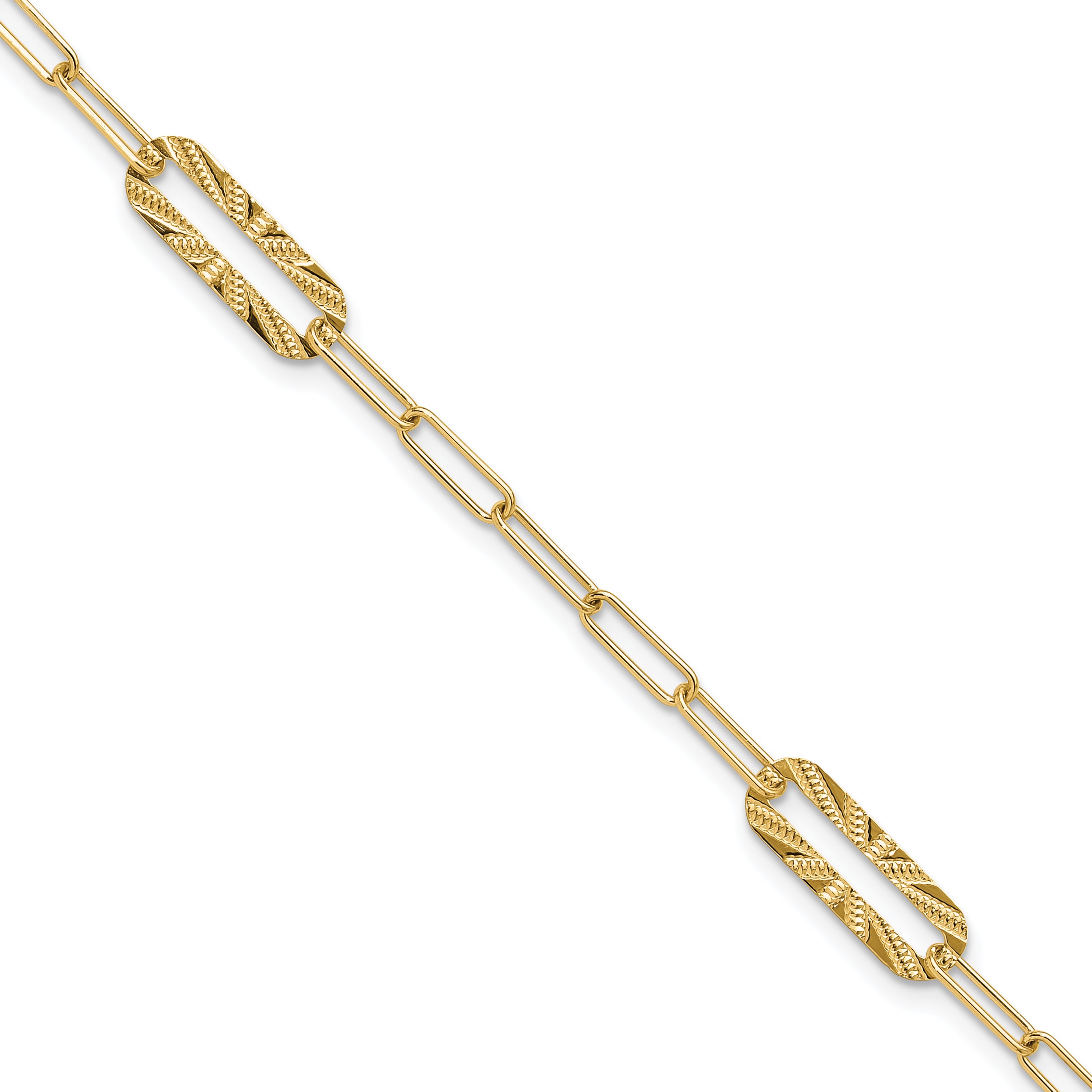 14K Polished and Textured Fancy Link Bracelet