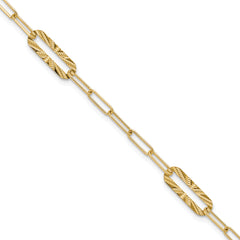 14K Polished and Textured Fancy Link Bracelet