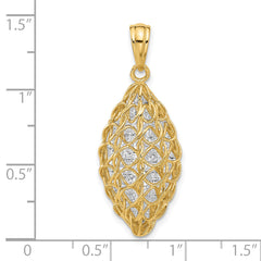 14K Two-tone Polished and Dia-cut Pendant