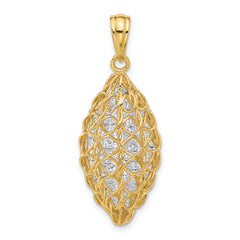 14K Two-tone Polished and Dia-cut Pendant