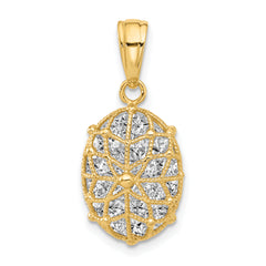 14K with White Rhodium Polished and Dia-cut Pendant