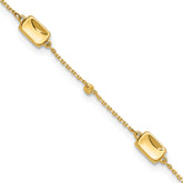 14K Rectangle and Diamond-cut Bead 9 inch Plus 1 inch Extender - Total 10 inch Anklet