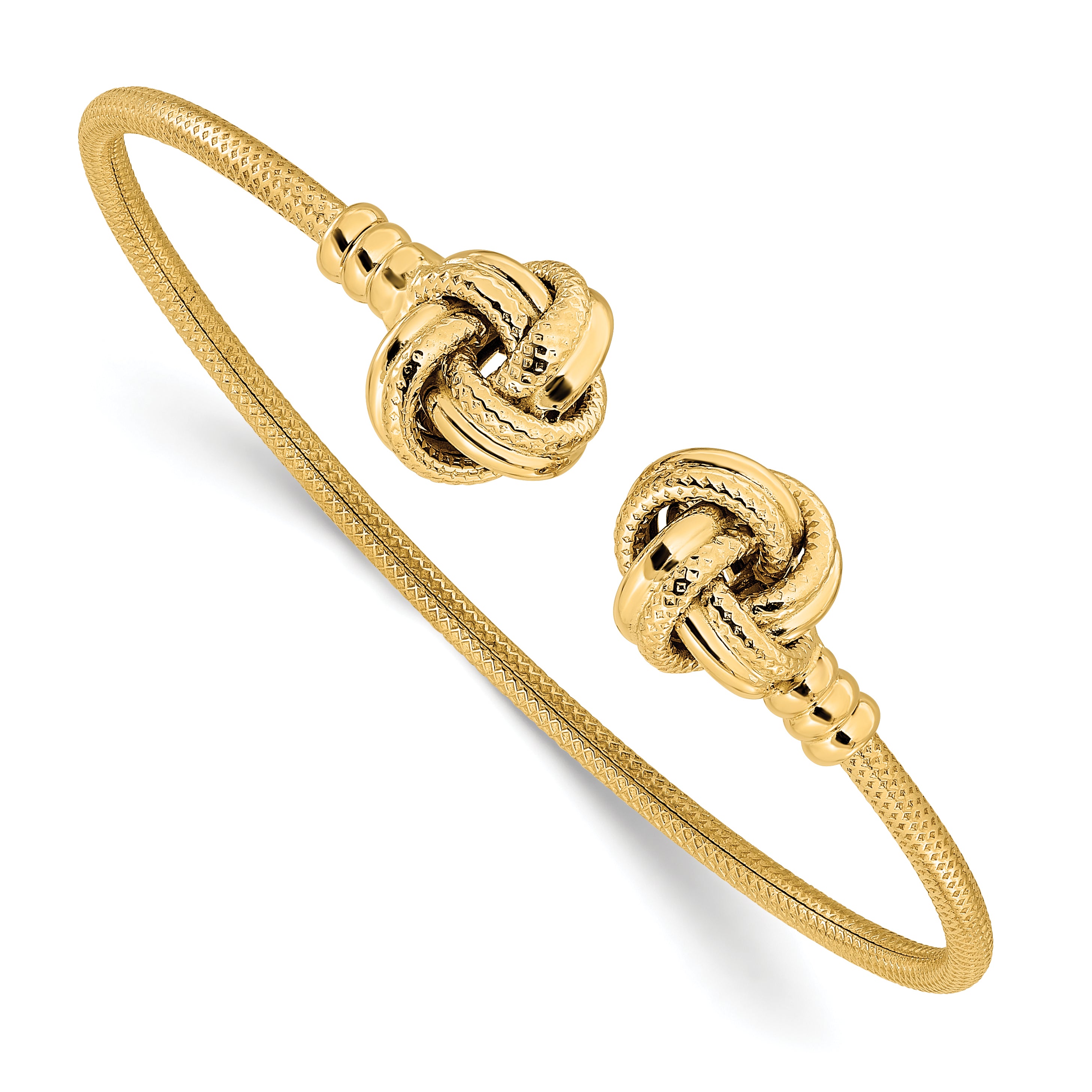 14K Polished and Textured Love Knots Cuff Bangle