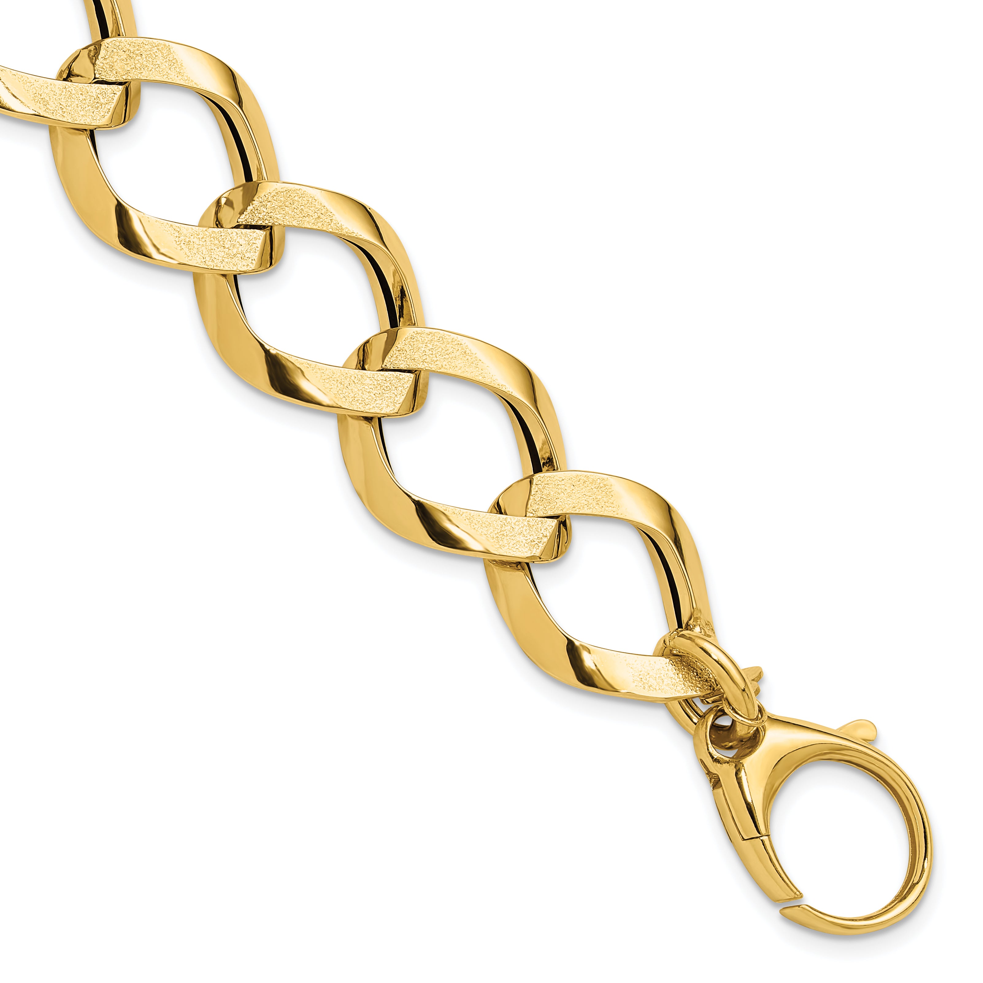 14K Polished Brushed Hollow Fancy Link Bracelet