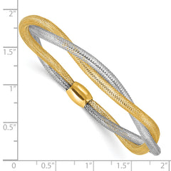 14K w/Rhodium Mesh Twist Slip-on Stretch Bracelet