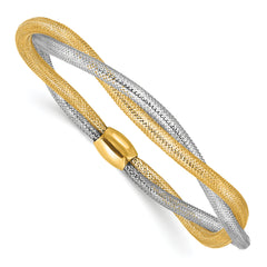 14K w/Rhodium Mesh Twist Slip-on Stretch Bracelet