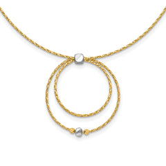 14K w/Wht Rhodium-Platedod Polished/DC Circle Pendant w/1in ext. Necklace